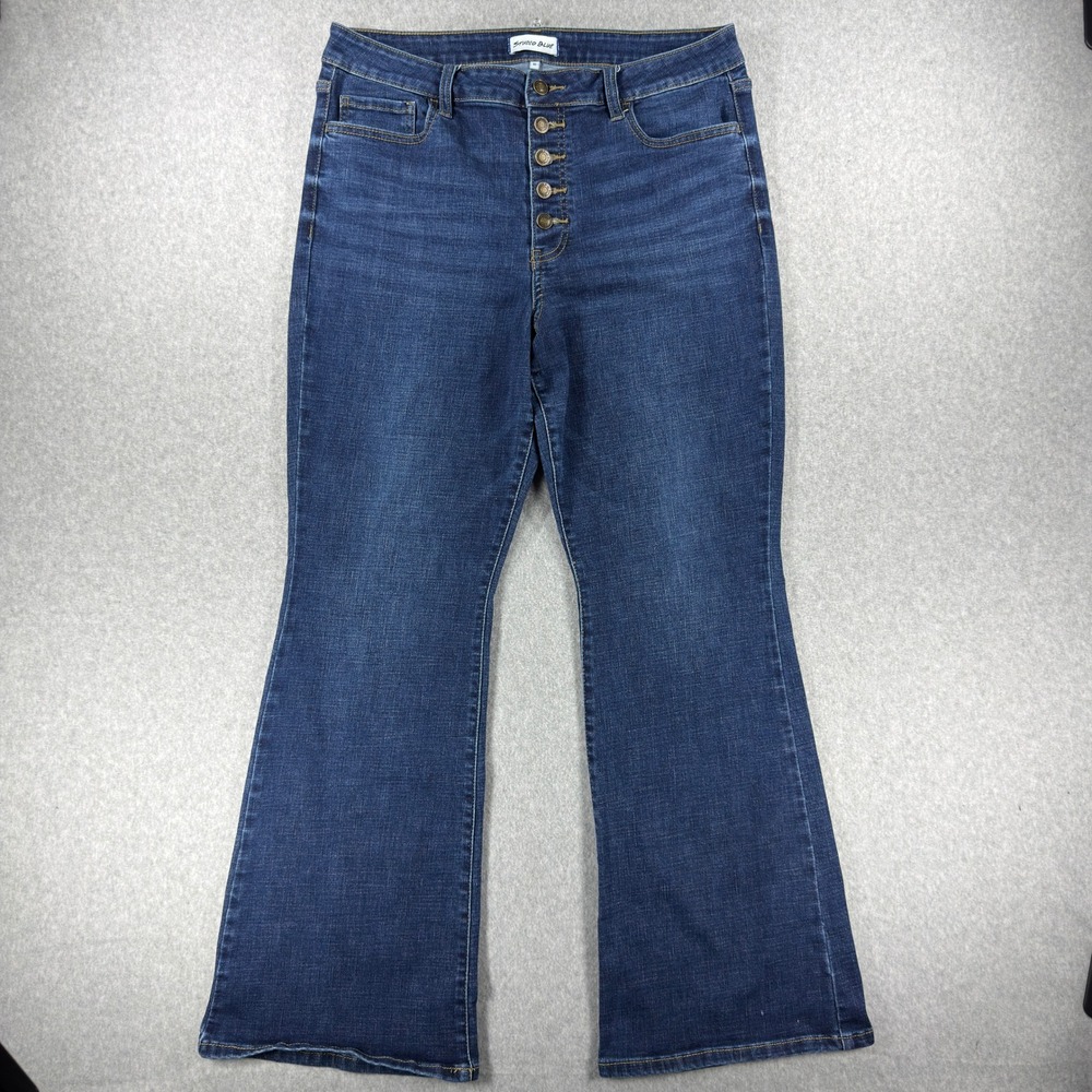 Studio Blue High Rise Flare Jeans Dark Wash Button Fly Mojave ESB017280ST Sz 32